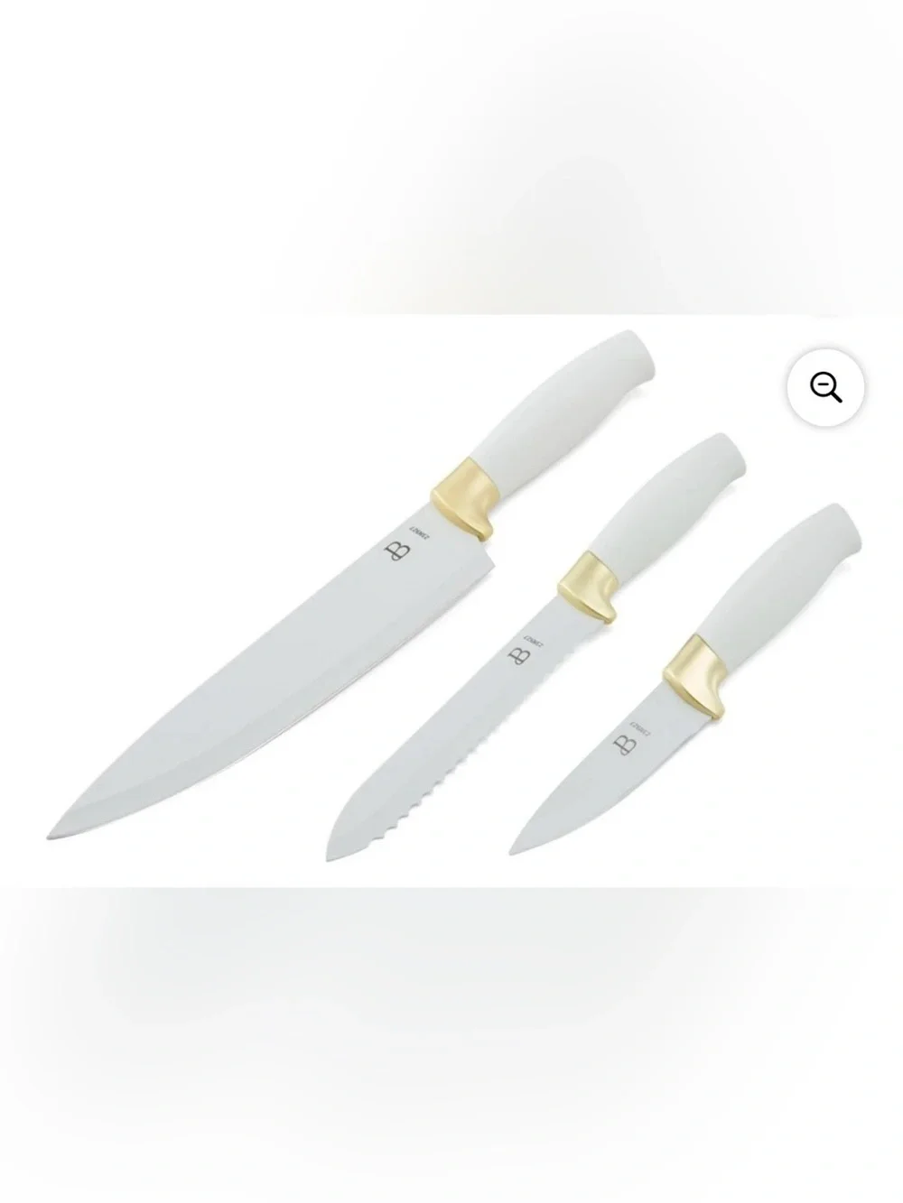 New Beatiful White & Gold 3-Piece Kitchen Knife Set